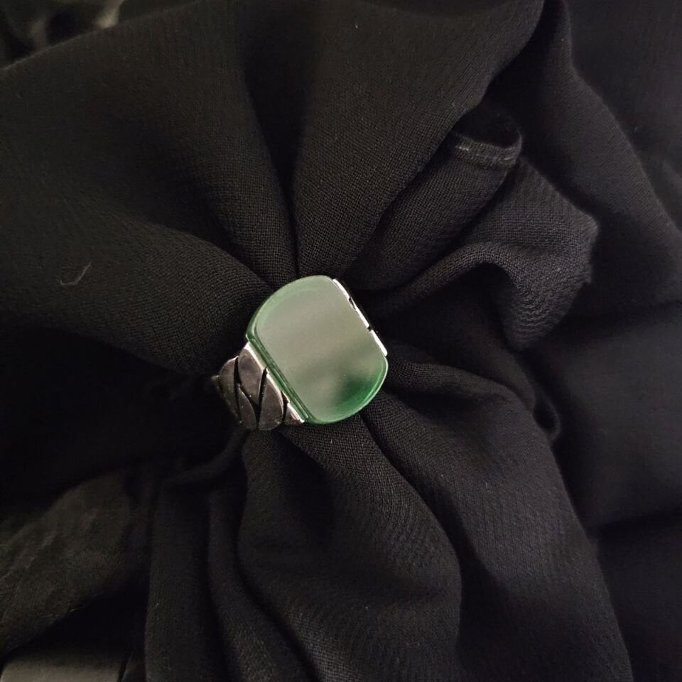 925 Ayar taşlı Sade Erkek Gümüş Yüzük yeşil - 25