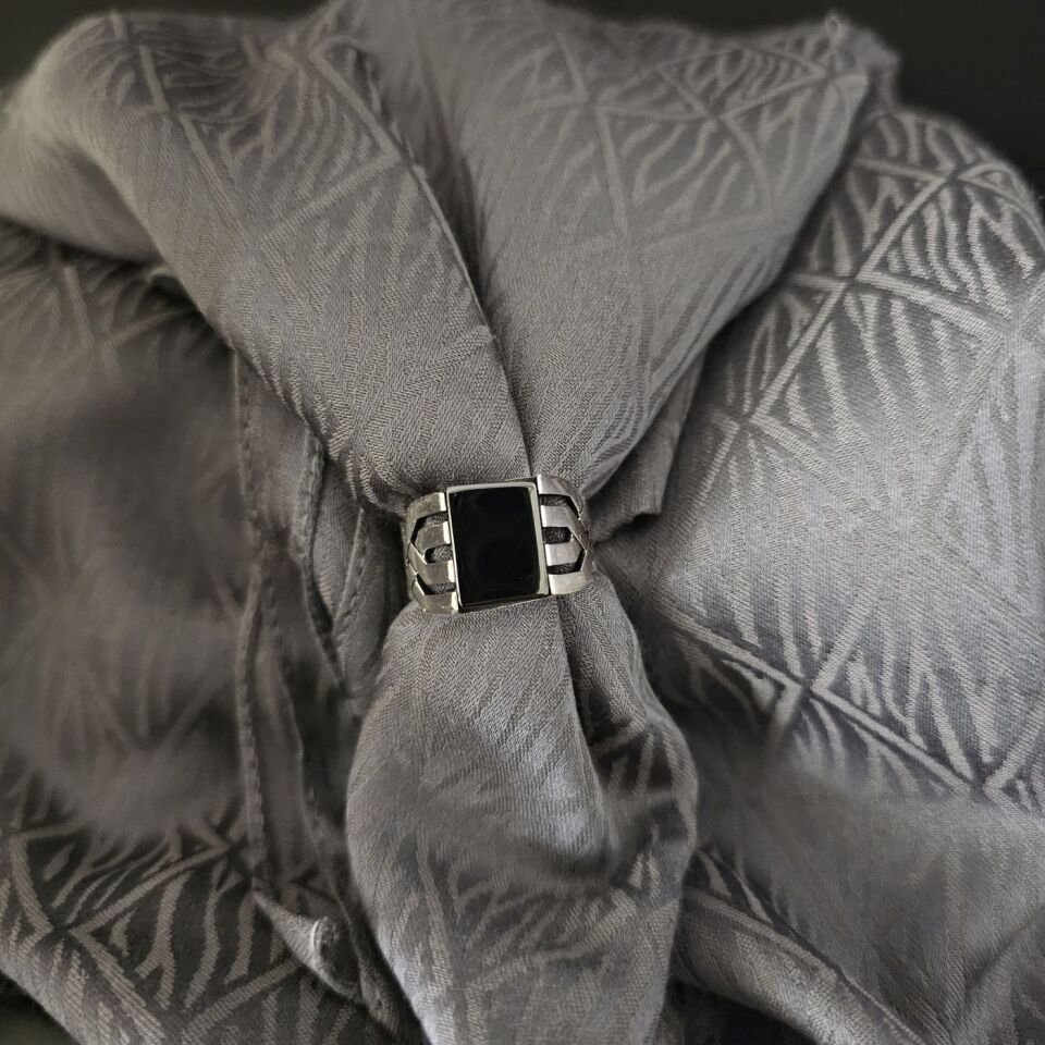 Oniks taşlı 925 Ayar Gümüş Yüzük 25