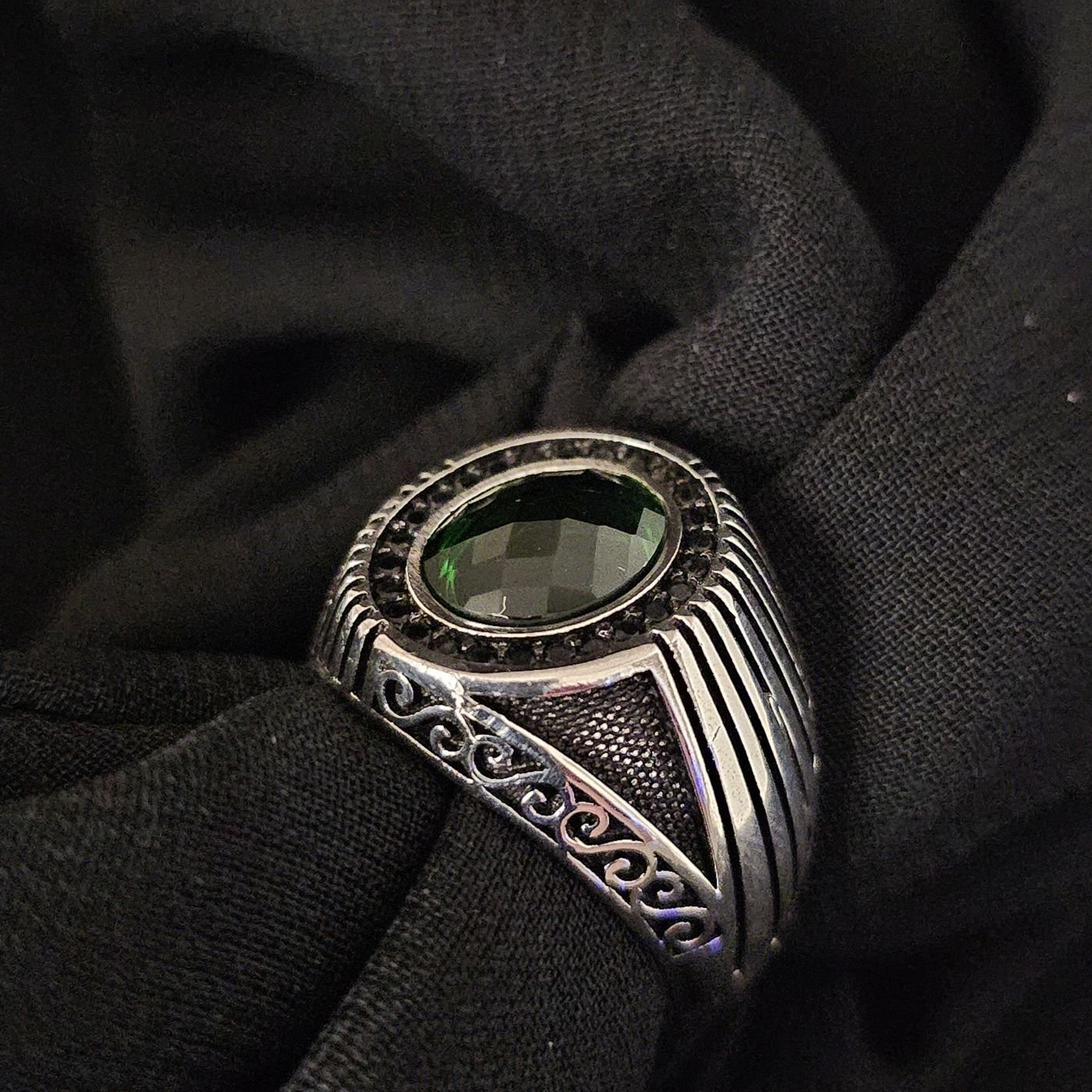 Oval Kristal kesim Zirkon taşlı  925 Ayar Gümüş Yüzük yeşil - 20