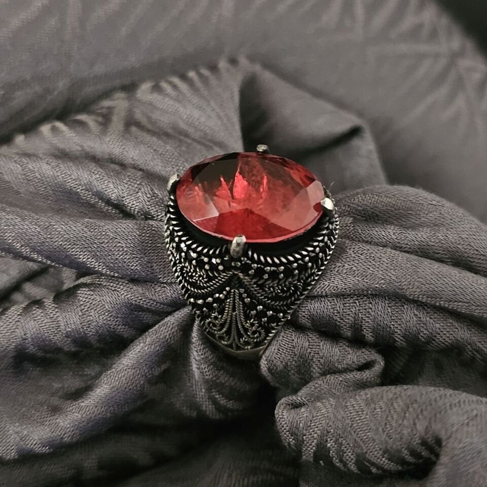 Paraiba taşlı Oksitli 925 Ayar Gümüş Yüzük