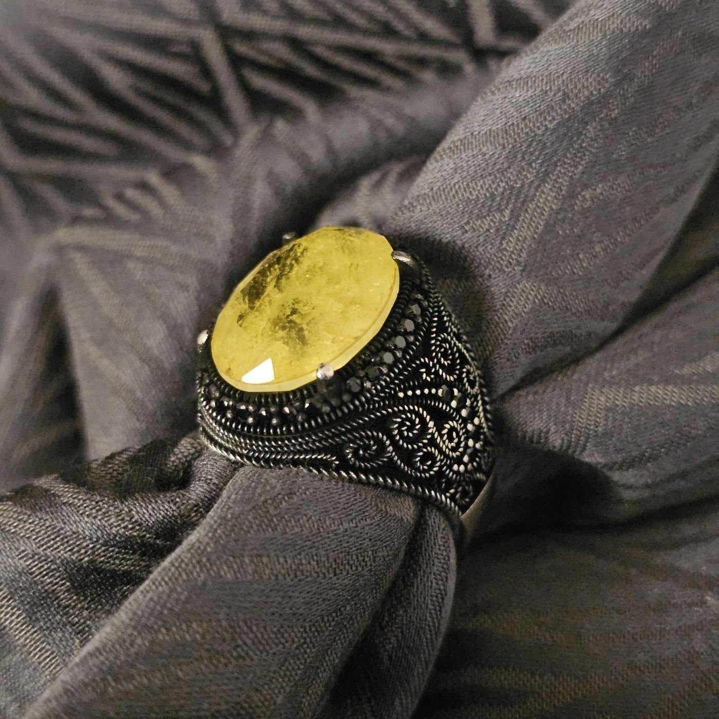 Paraiba taşlı Oksitli 925 Ayar Gümüş Yüzük