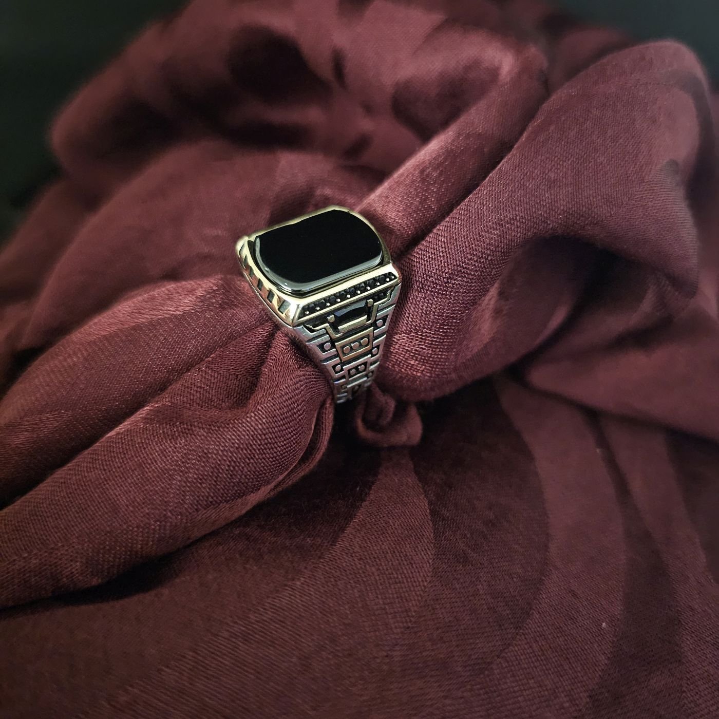 Oniks taşlı 925 Ayar Gümüş Yüzük