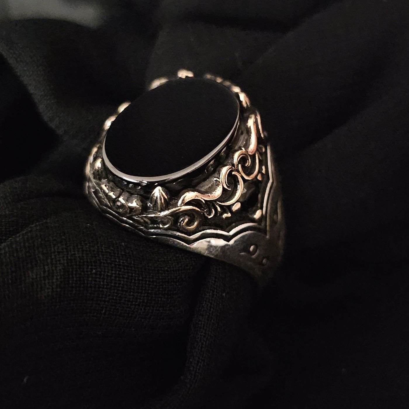 Oval kesim taşlı  925 Ayar Gümüş Yüzük siyah - 22