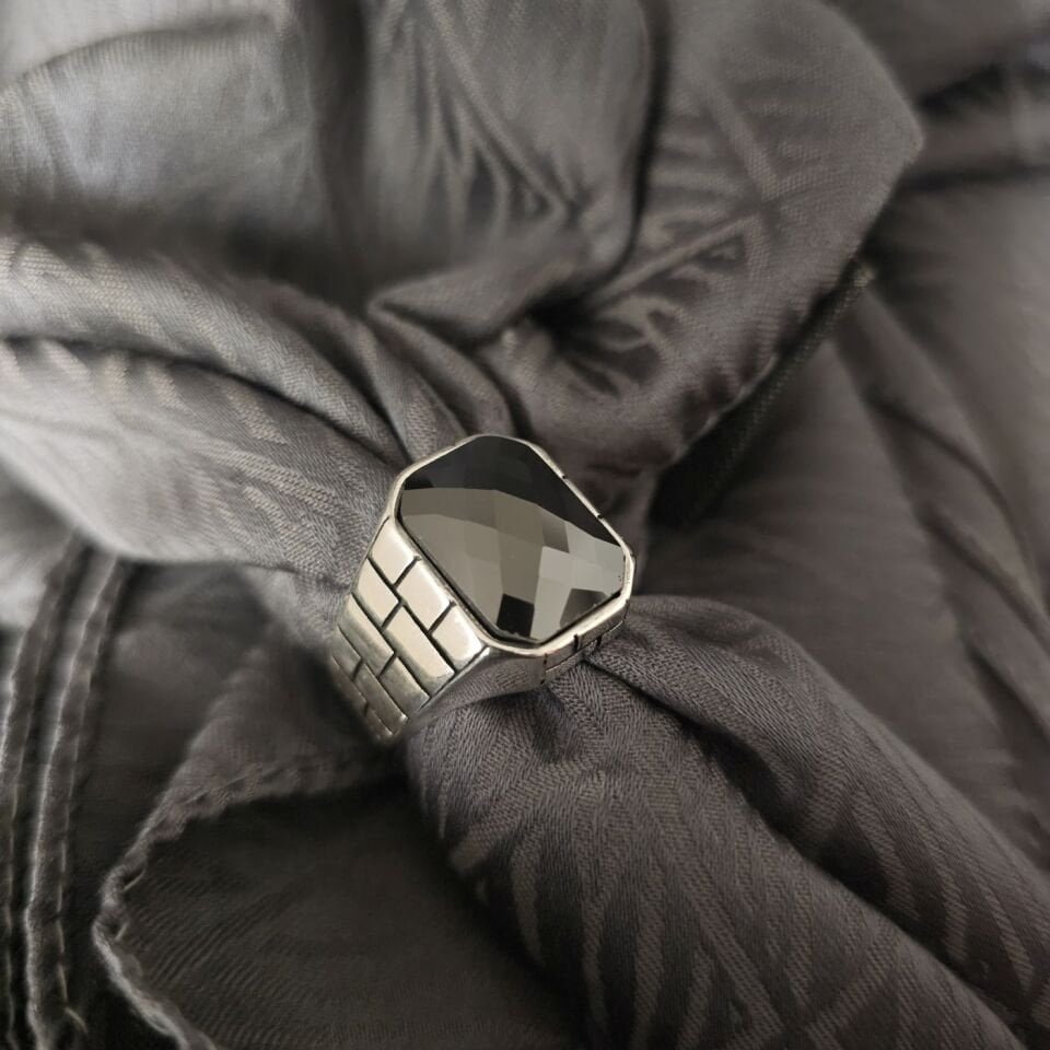 Zirkon taşlı Lüks tasarım 925 Ayar Gümüş Yüzük siyah - 18