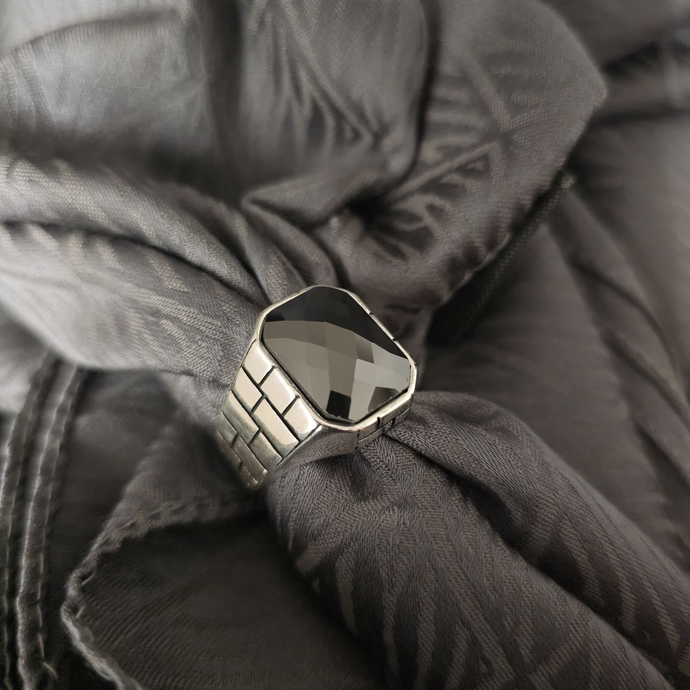 Zirkon taşlı Lüks tasarım 925 Ayar Gümüş Yüzük siyah - 18