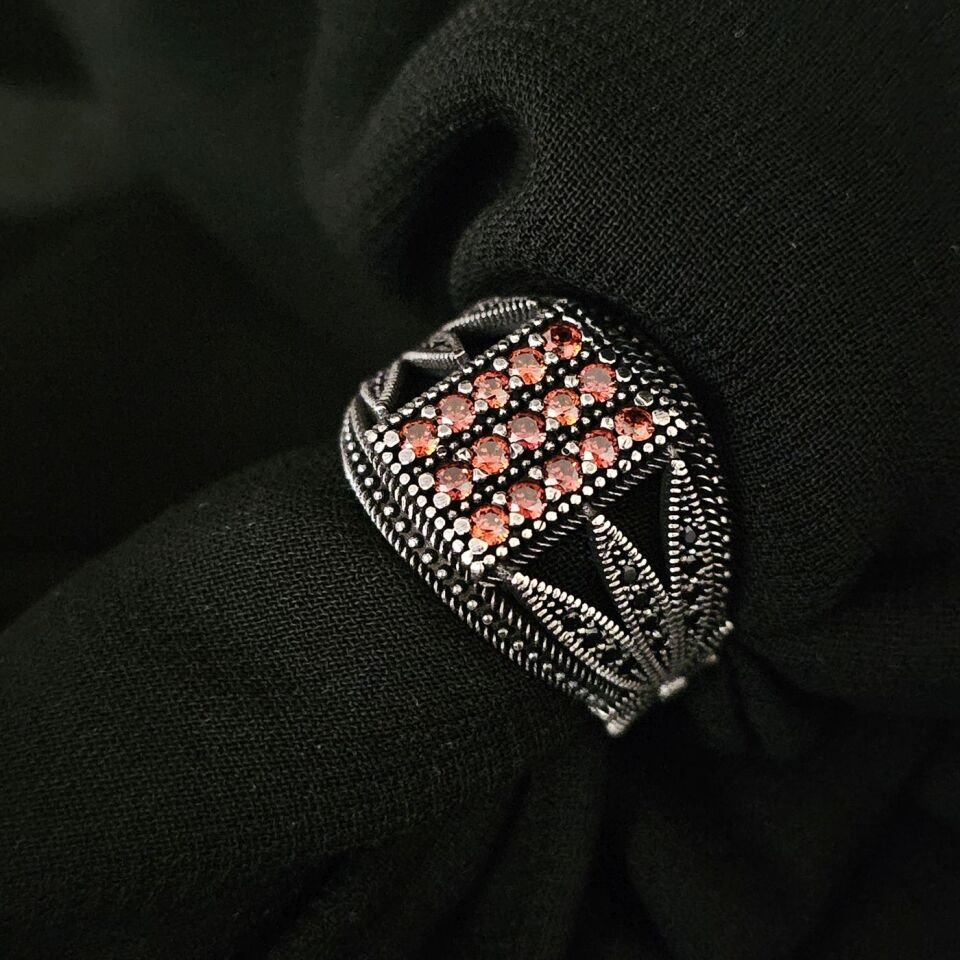 MARGAZİT TAŞLI 925 AYAR GÜMÜŞ YÜZÜK mikro taş - 7 gram - 24