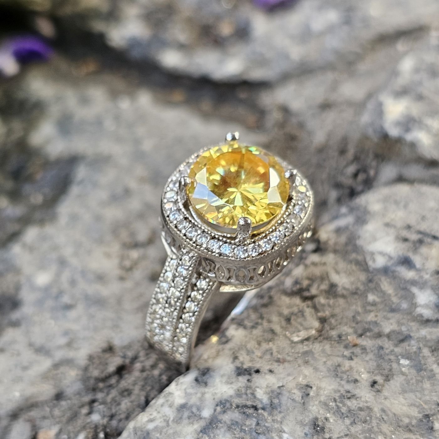 Lüks Sitrin taşlı 925 Ayar Kadın Gümüş Yüzük 17