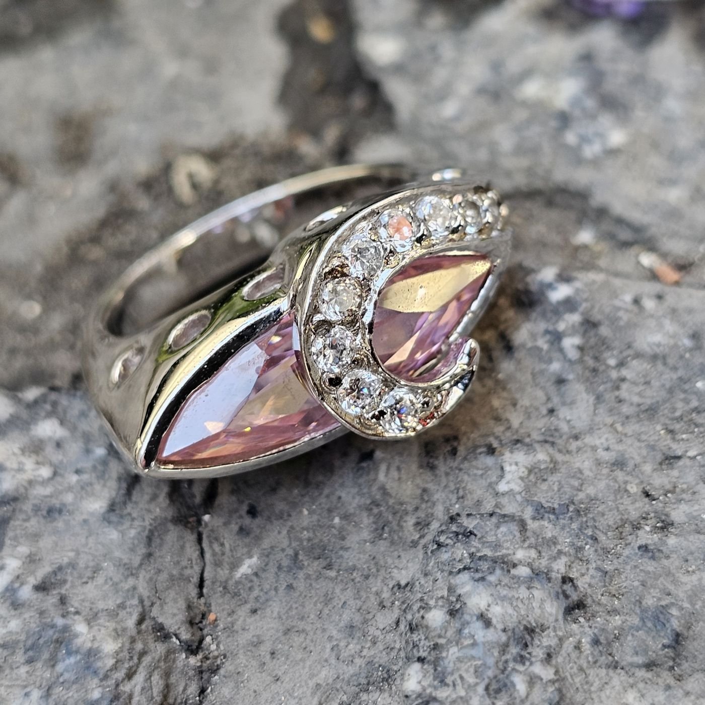 Otantik Pembe Kuarz taşlı 925 Ayar Kadın Gümüş Yüzük