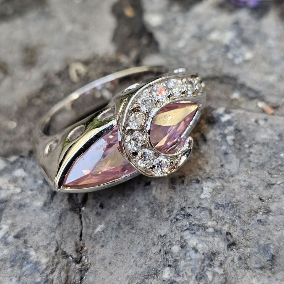 Otantik Pembe Kuarz taşlı 925 Ayar Kadın Gümüş Yüzük 17