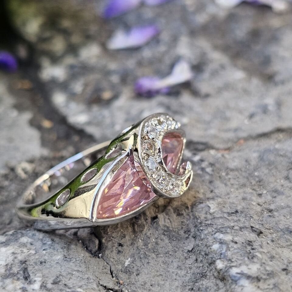 Otantik Pembe Kuarz taşlı 925 Ayar Kadın Gümüş Yüzük