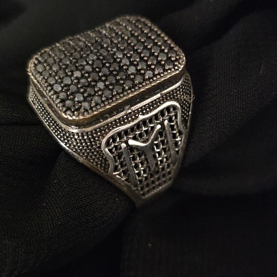 Yanları Kayı Boyu İşlemeli Mikro Taşlı 925 Ayar Gümüş Yüzük 27