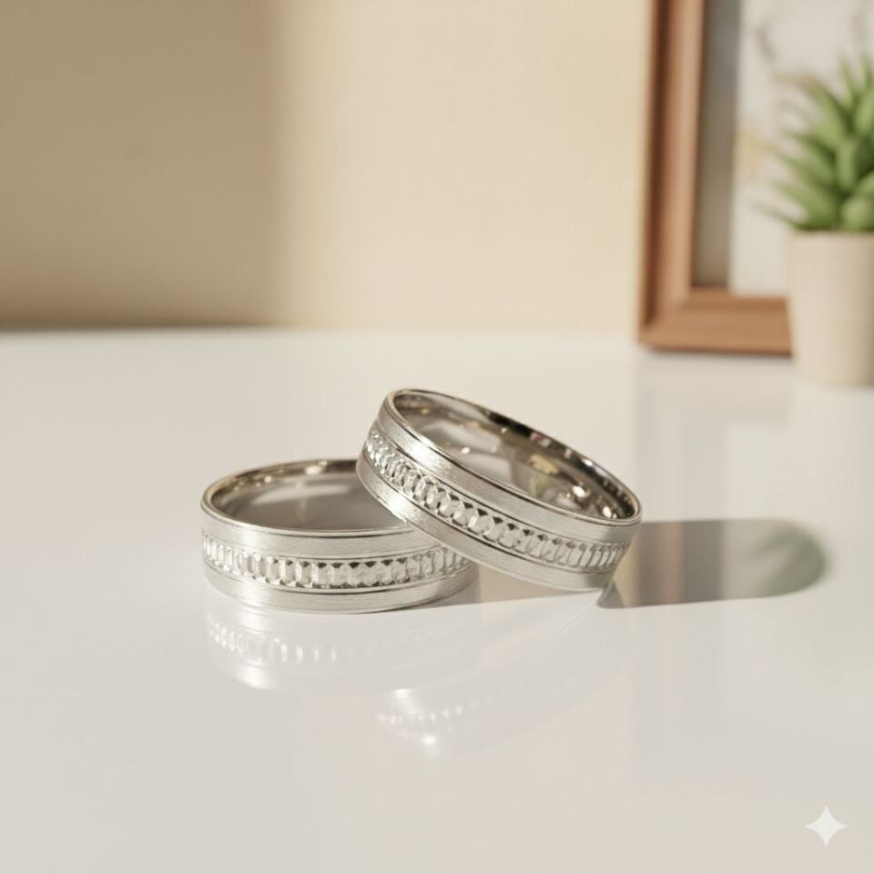 Çift Çizgi Desenli 925 Ayar Gümüş Alyans 23