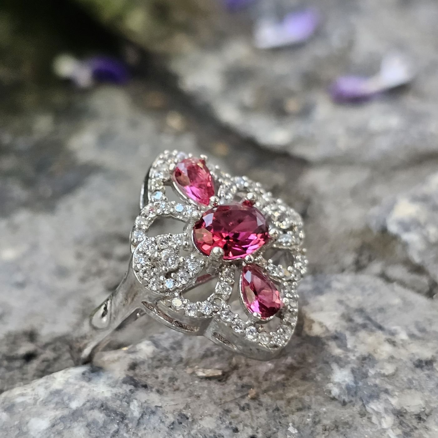 PEMBE DAMLA ZİRKON TAŞLI 925 AYAR KADIN GÜMÜŞ YÜZÜK 17