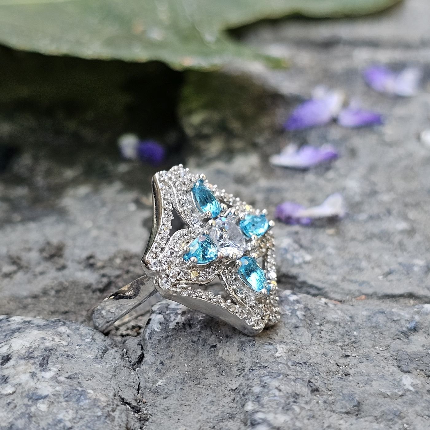 Mavi Topaz Damla taşlı 925 Ayar Kadın Gümüş Yüzük 17