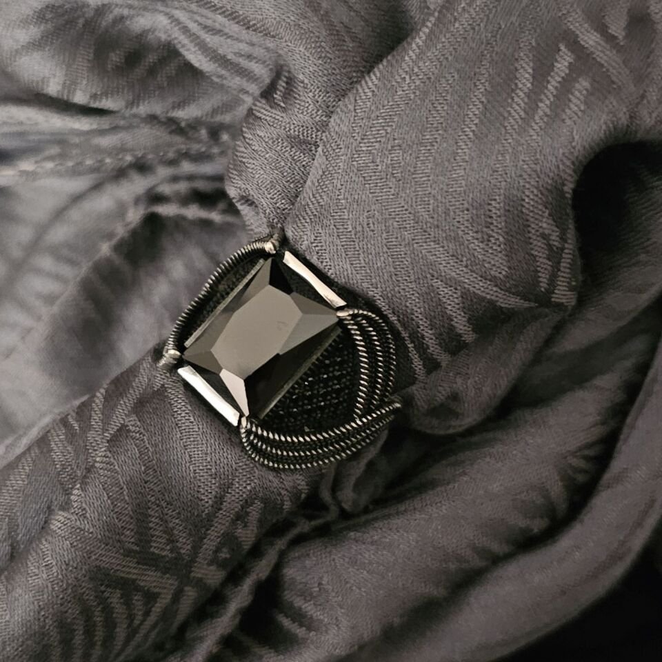 Siyah Zirkon taşlı Oksitli 925 Ayar Gümüş Yüzük 25