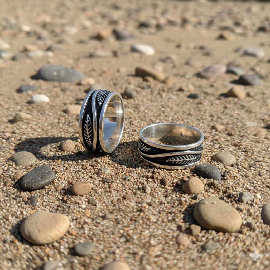 Palmiye Desenli Oksitli 925 Ayar Gümüş Alyans 23