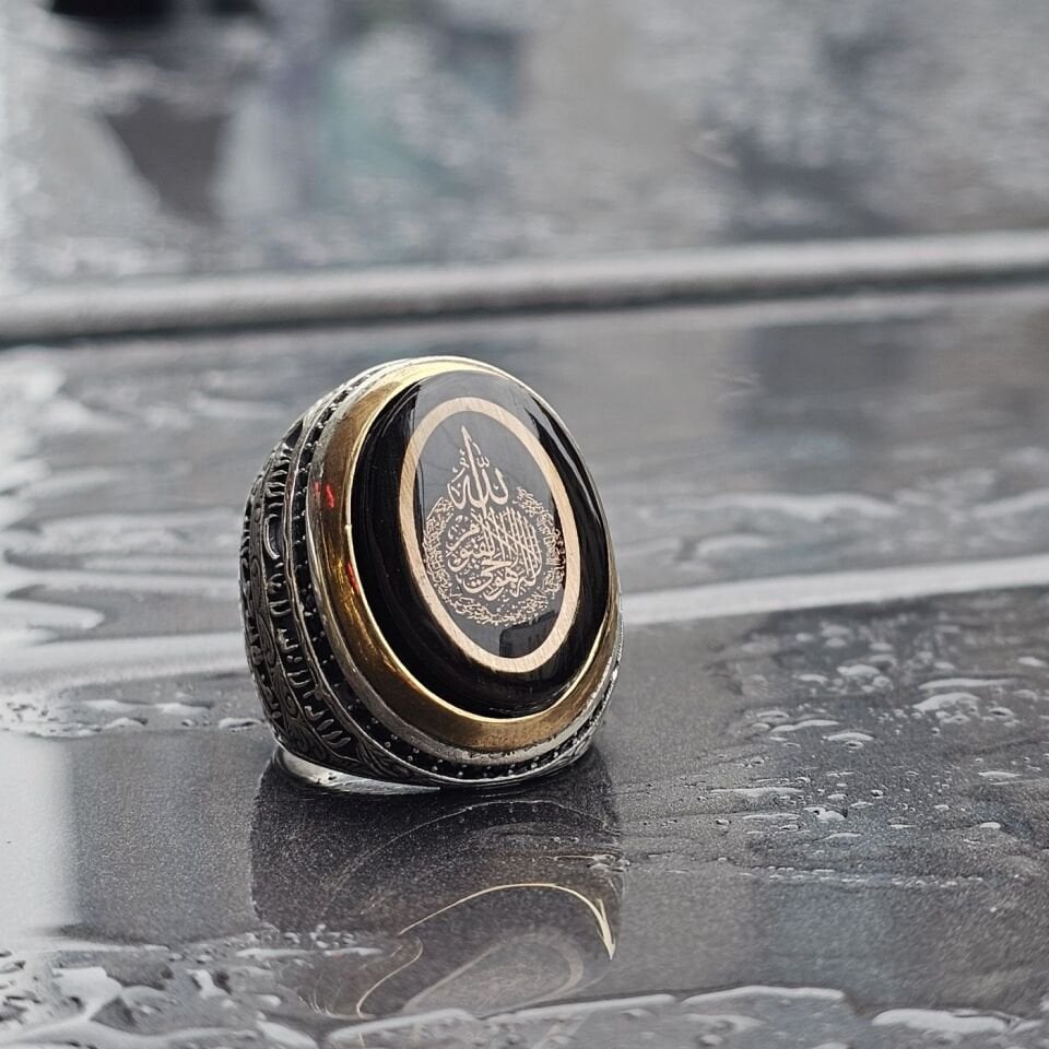 Ayet-el Kursi işlemeli Usta İşi Üst Düzey 925 Ayar Gümüş Yüzük