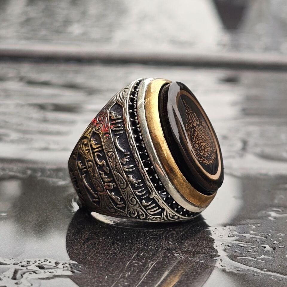 Ayet-el Kursi işlemeli Usta İşi Üst Düzey 925 Ayar Gümüş Yüzük