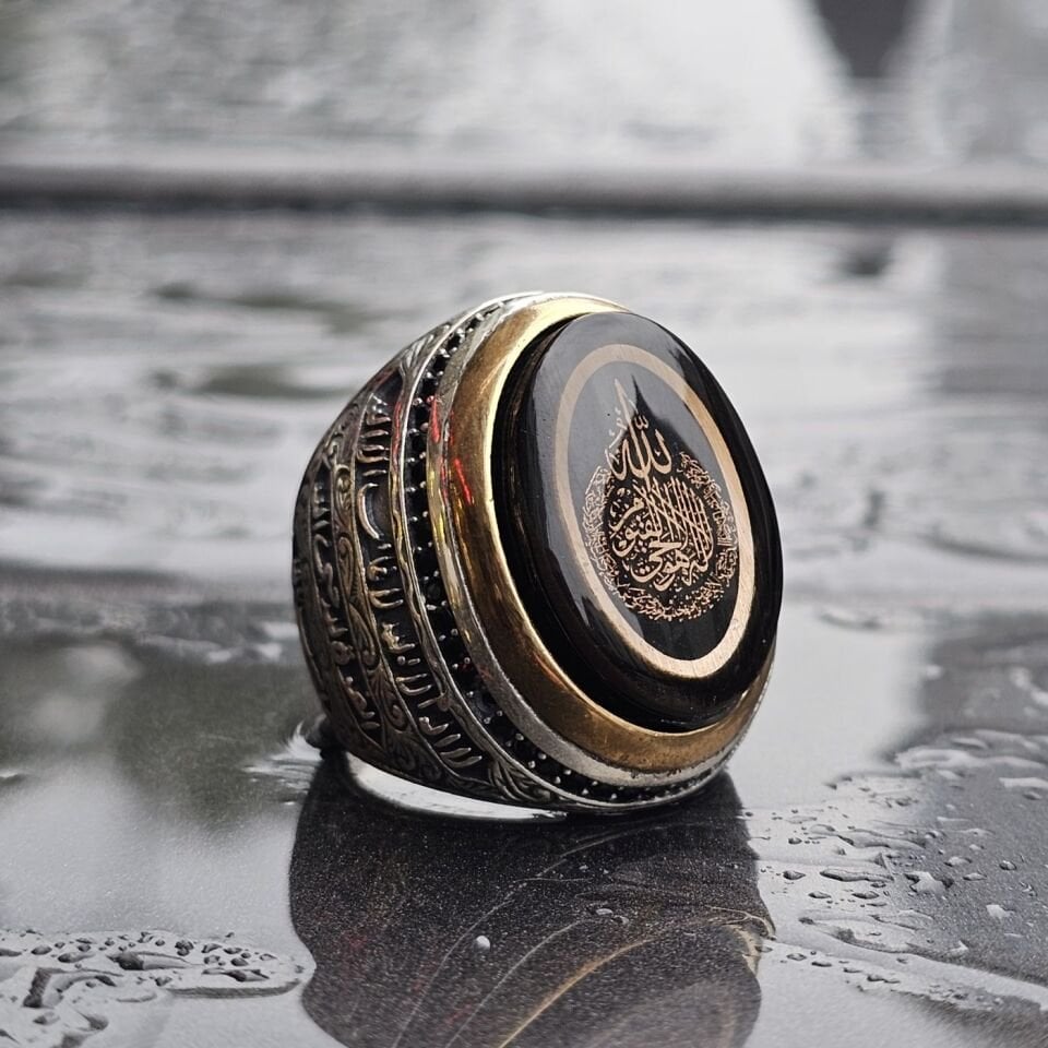 Ayet-el Kursi işlemeli Usta İşi Üst Düzey 925 Ayar Gümüş Yüzük