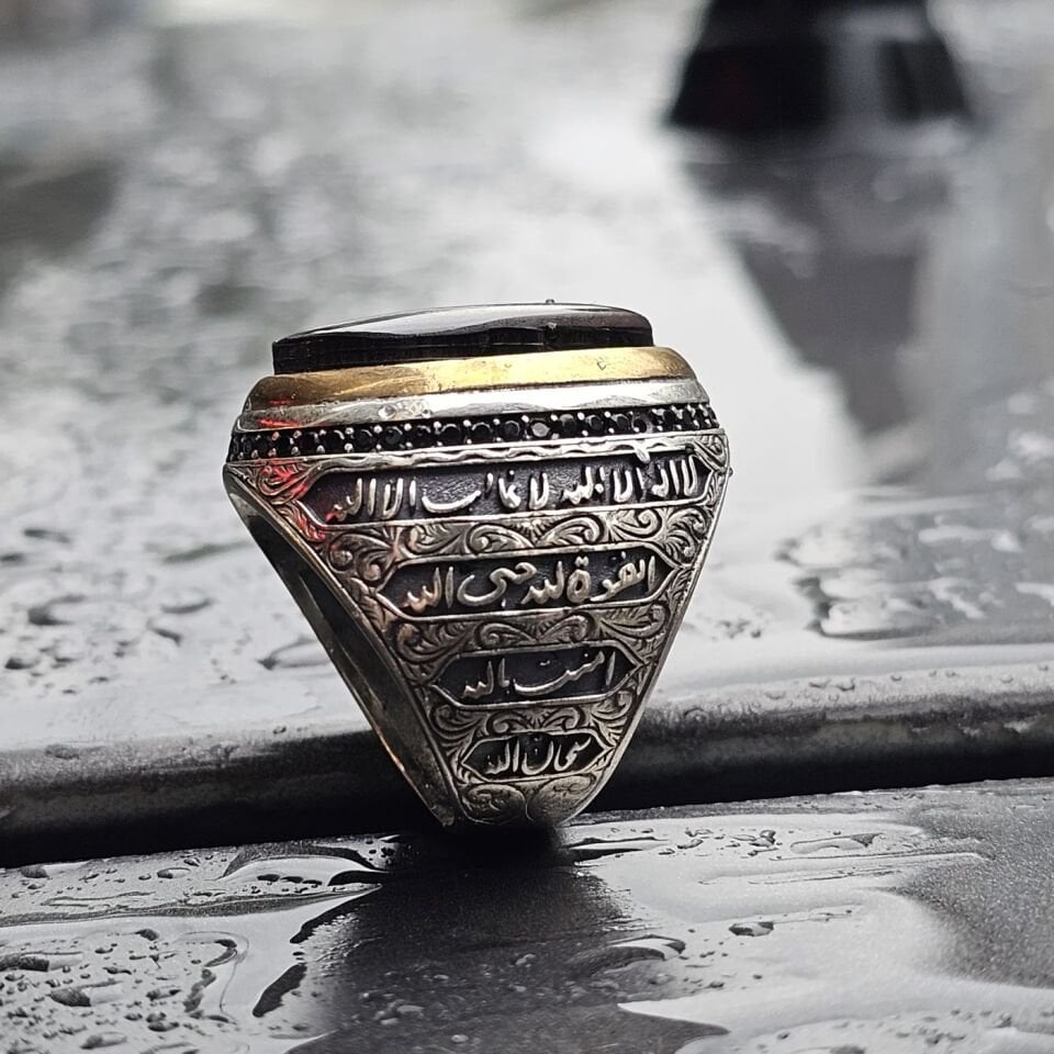 Ayet-el Kursi işlemeli Usta İşi Üst Düzey 925 Ayar Gümüş Yüzük