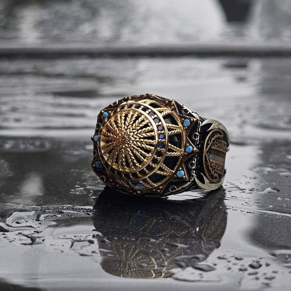 Cami Motifli Üst Düzey işlemeli 925 Ayar Erkek Gümüş Yüzük