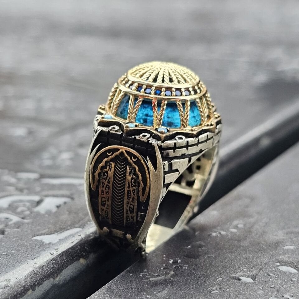 Cami Motifli Üst Düzey işlemeli 925 Ayar Erkek Gümüş Yüzük