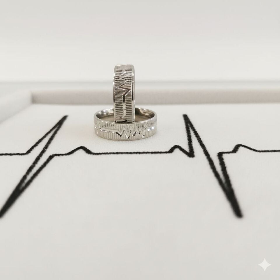 Kalp Ritim desenli 925 Ayar RodyumluGümüş Alyans