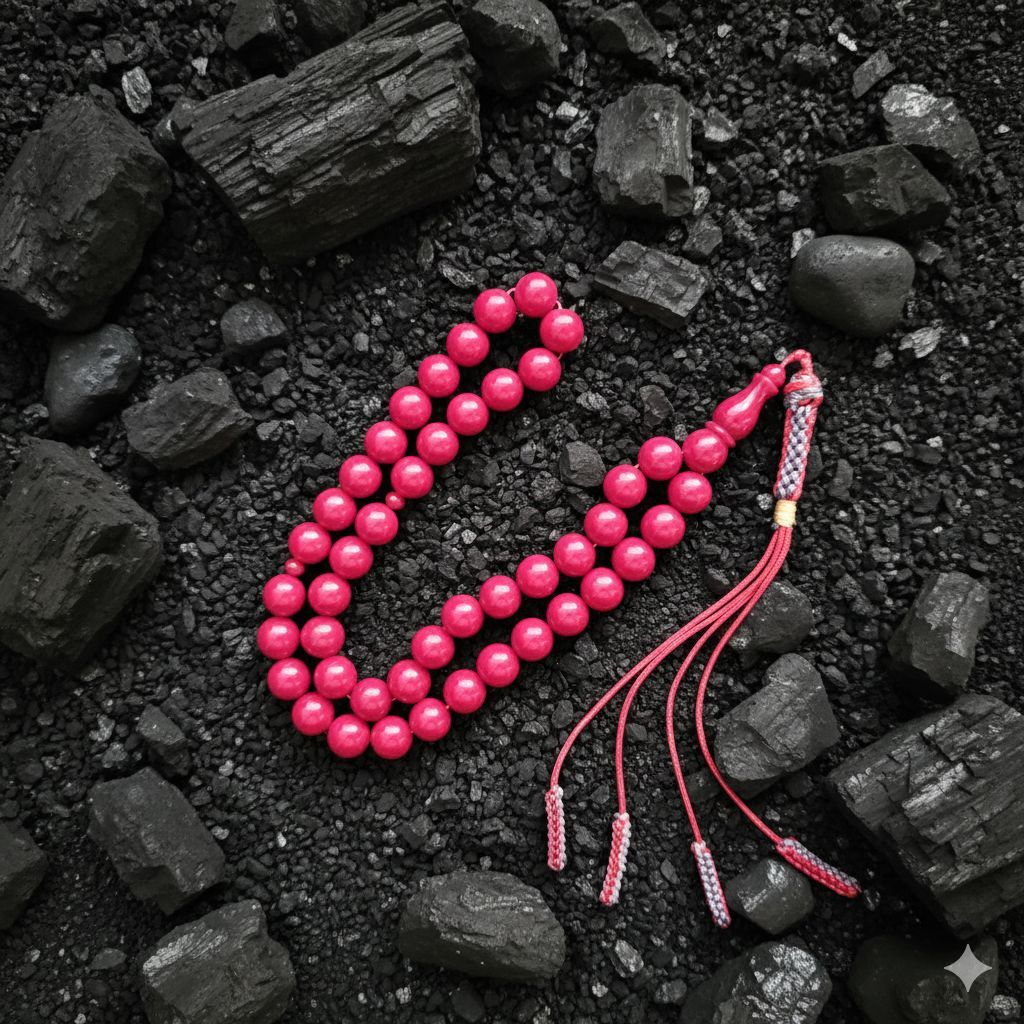 Şeker Pembesi Sıkma Kehribar taşlı Sistemli Tesbih