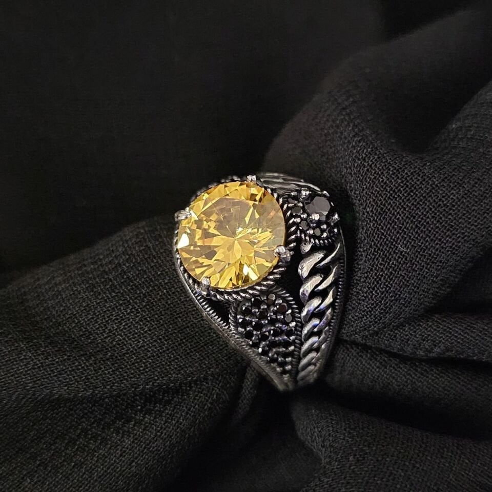 Sitin taşlı  925 Ayar Gümüş Yüzük sarı - 18