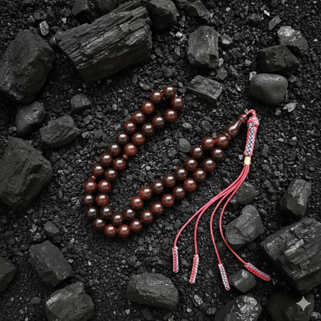 Kahverengi Sıkma Kehribar taşlı Sistemli Tesbih