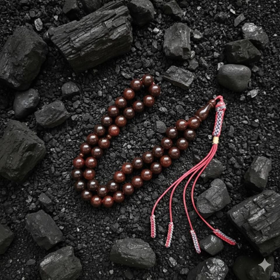 Kahverengi Sıkma Kehribar taşlı Sistemli Tesbih