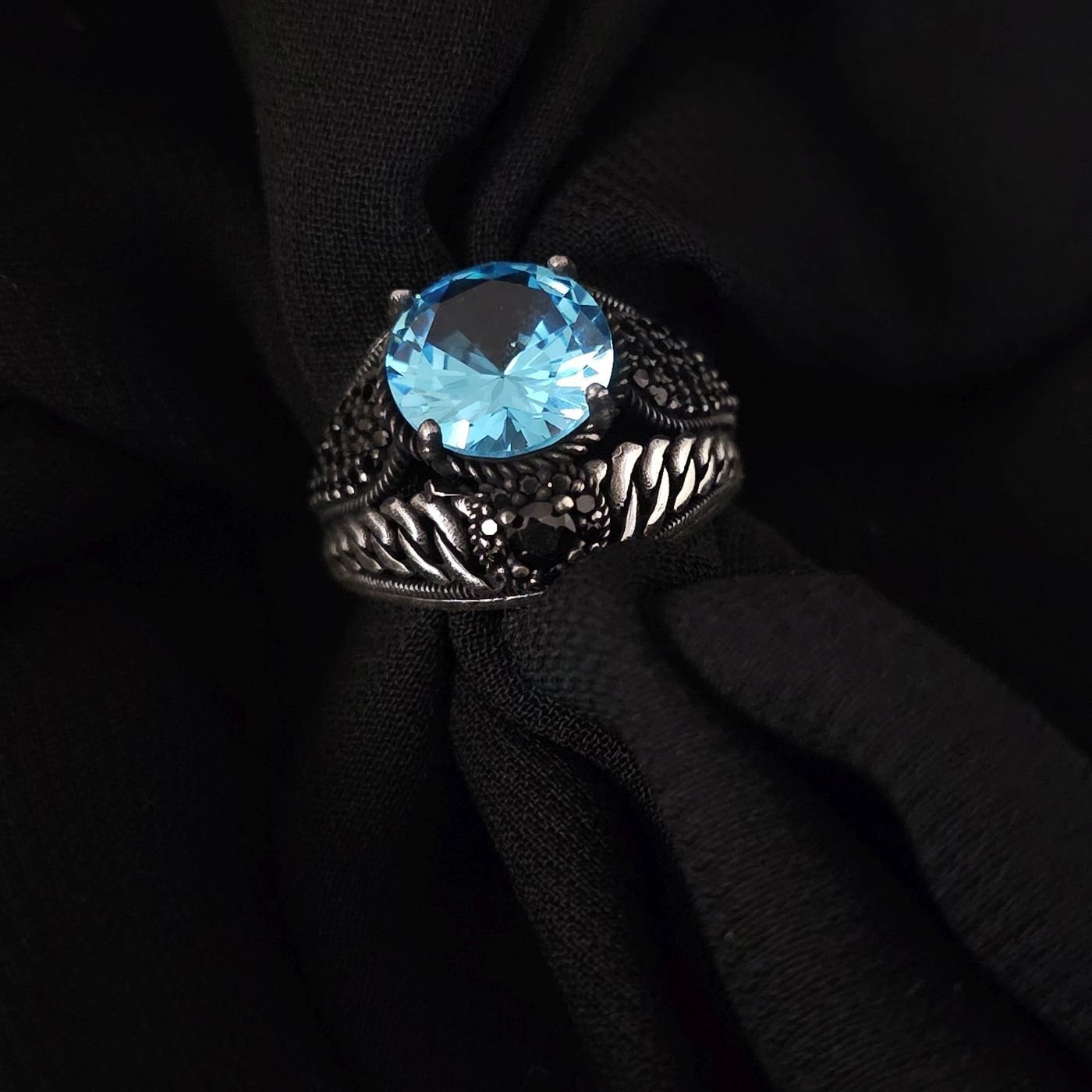 Aqua Marine taşlı  925 Ayar Gümüş Yüzük