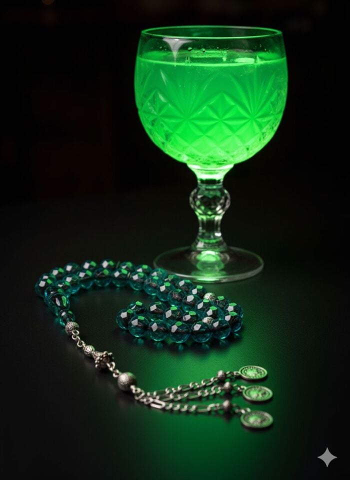 Fasetta kesim Yeşil Sıkma Kehribar taşlı Sistemli Tesbih