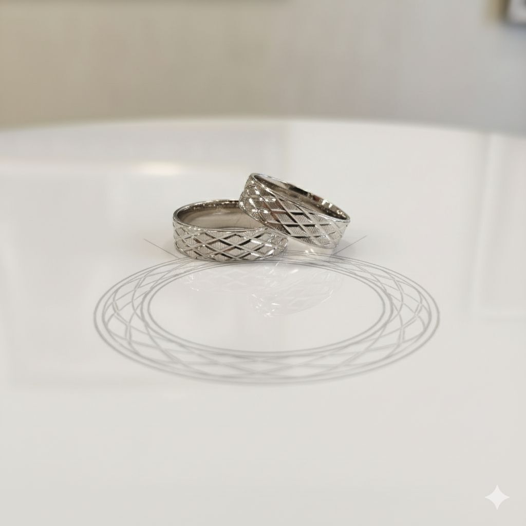Baklava desenli 925 Ayar Rodyumlu Gümüş Alyans 25