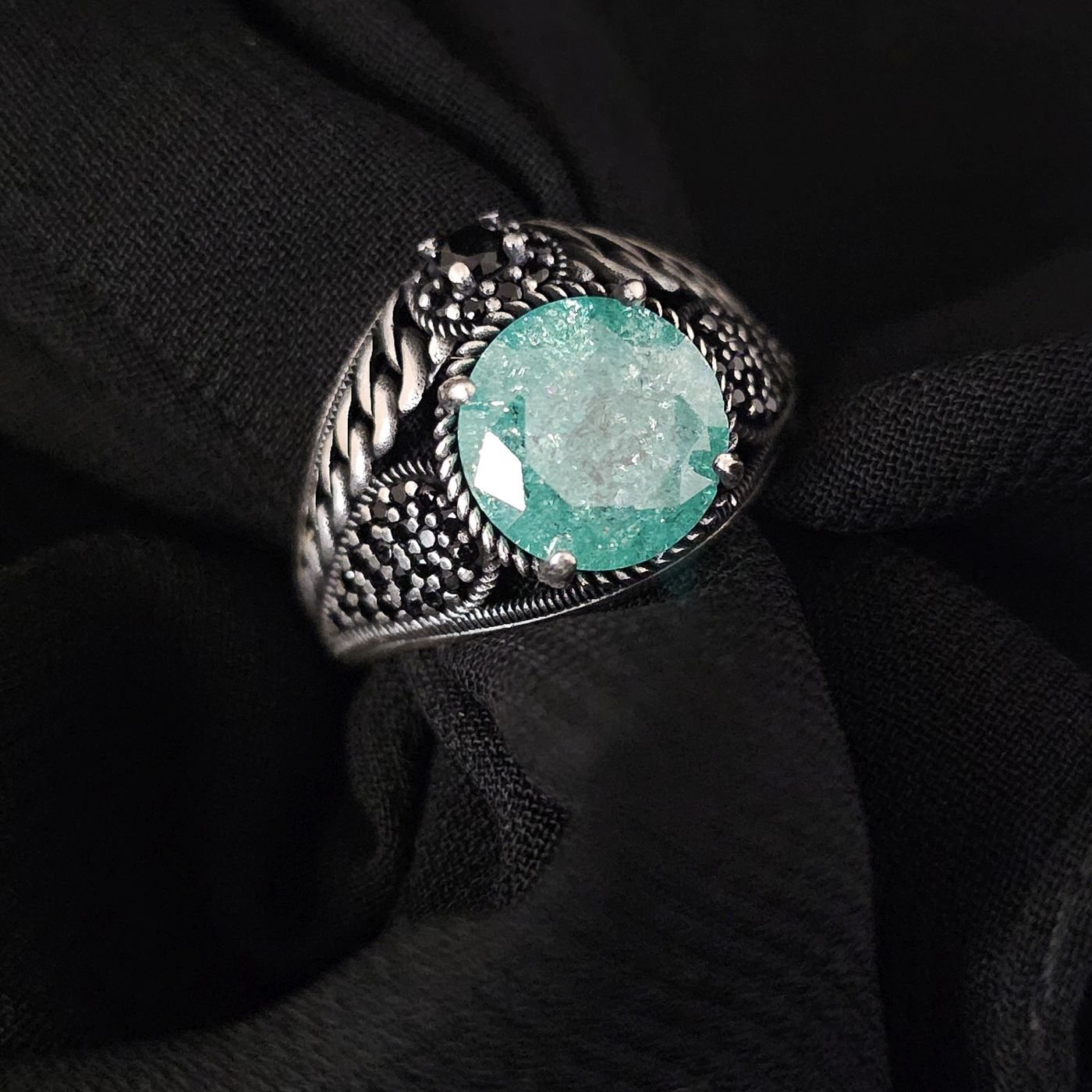 Paraiba taşlı  925 Ayar Gümüş Yüzük