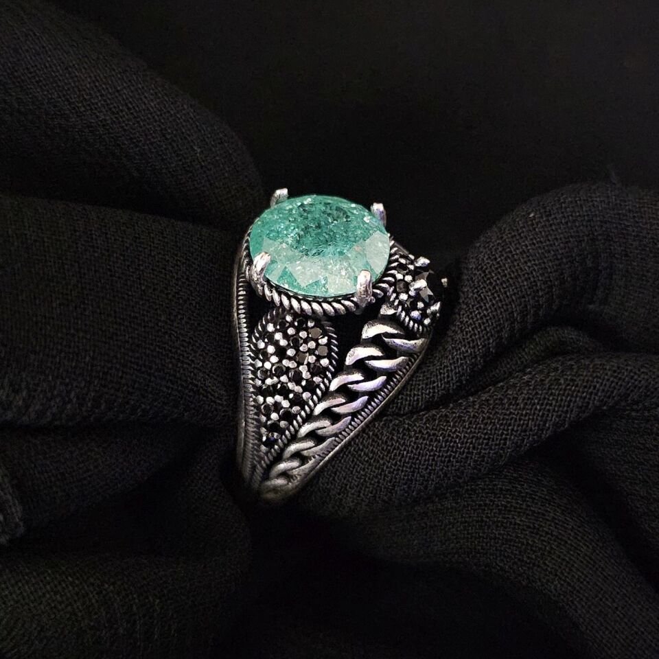 Paraiba taşlı  925 Ayar Gümüş Yüzük