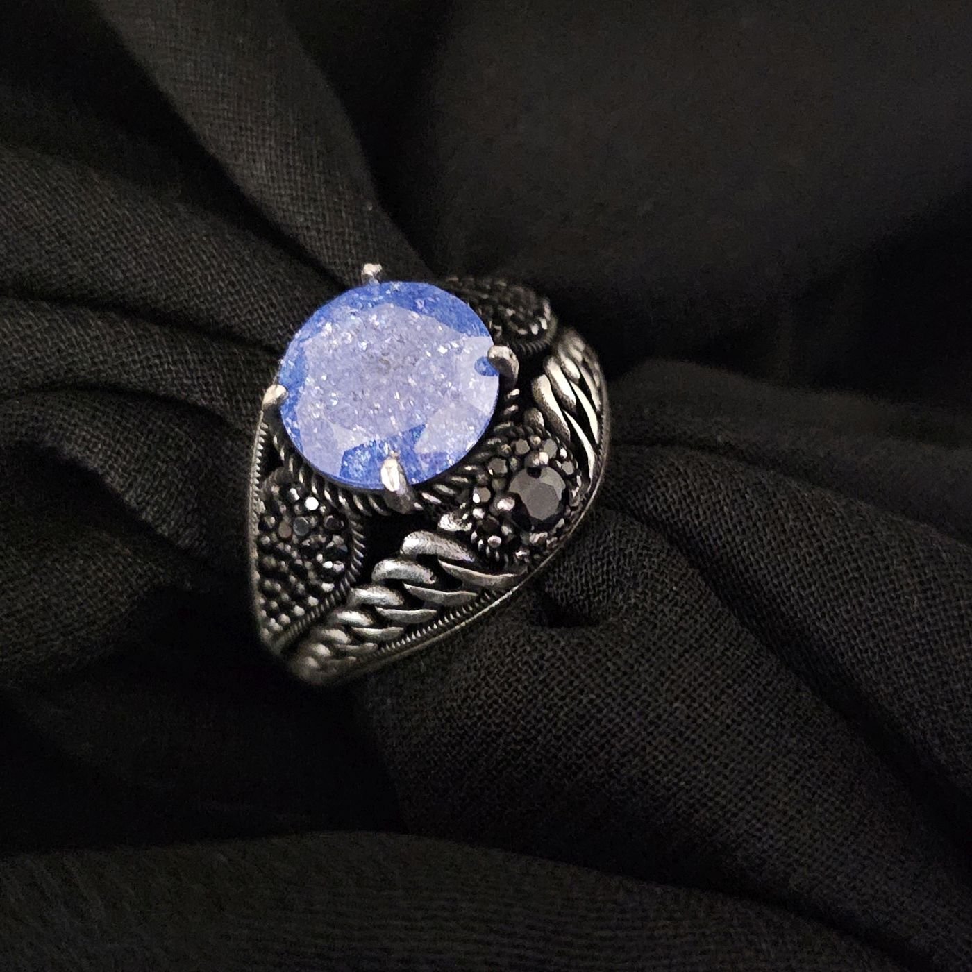 Paraiba taşlı  925 Ayar Gümüş Yüzük