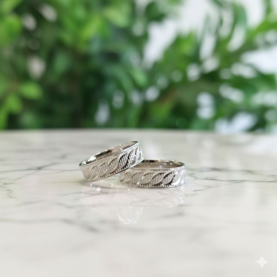 Desenli 925 Ayar Rodyumlu Gümüş Alyans