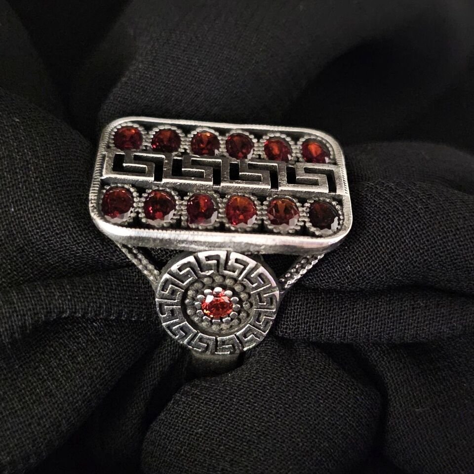 Versace işlemeli Damla Zirkon taşlı 925 Ayar Gümüş Yüzük kırmızı - 20