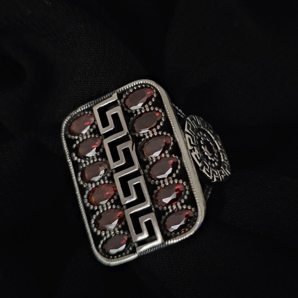 Versace işlemeli Damla Zirkon taşlı 925 Ayar Gümüş Yüzük