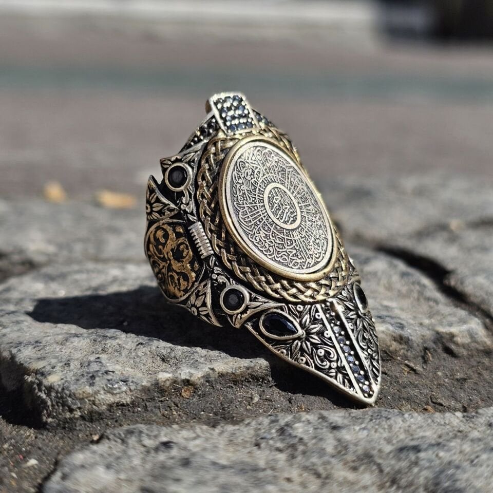 İnşirah Suresi işlemeli 925 Ayar Başparmağı Yüzüğü