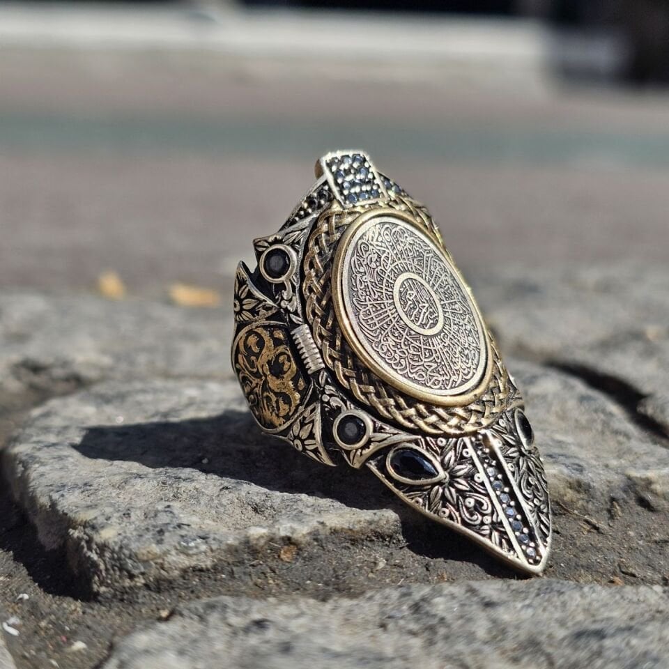 İnşirah Suresi işlemeli 925 Ayar Başparmağı Yüzüğü