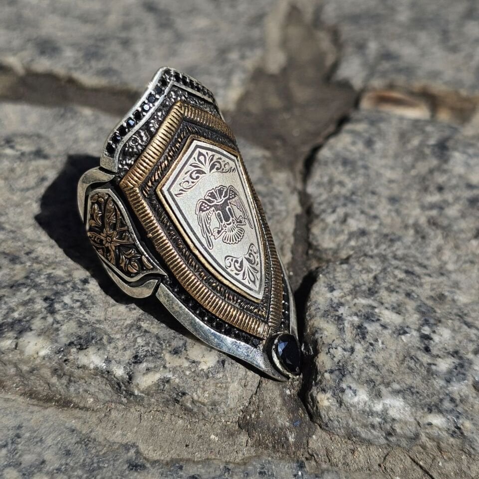Çift Başlı Selçuklu Kartalı işlemeli 925 Ayar Başparmağı Yüzüğü