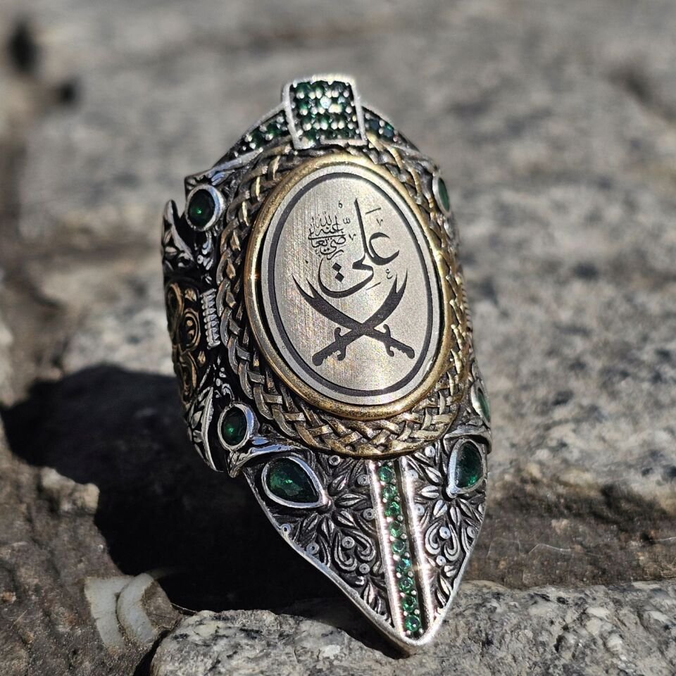 Zülfikar Kılıcı işlemeli 925 Ayar Başparmağı Yüzüğü