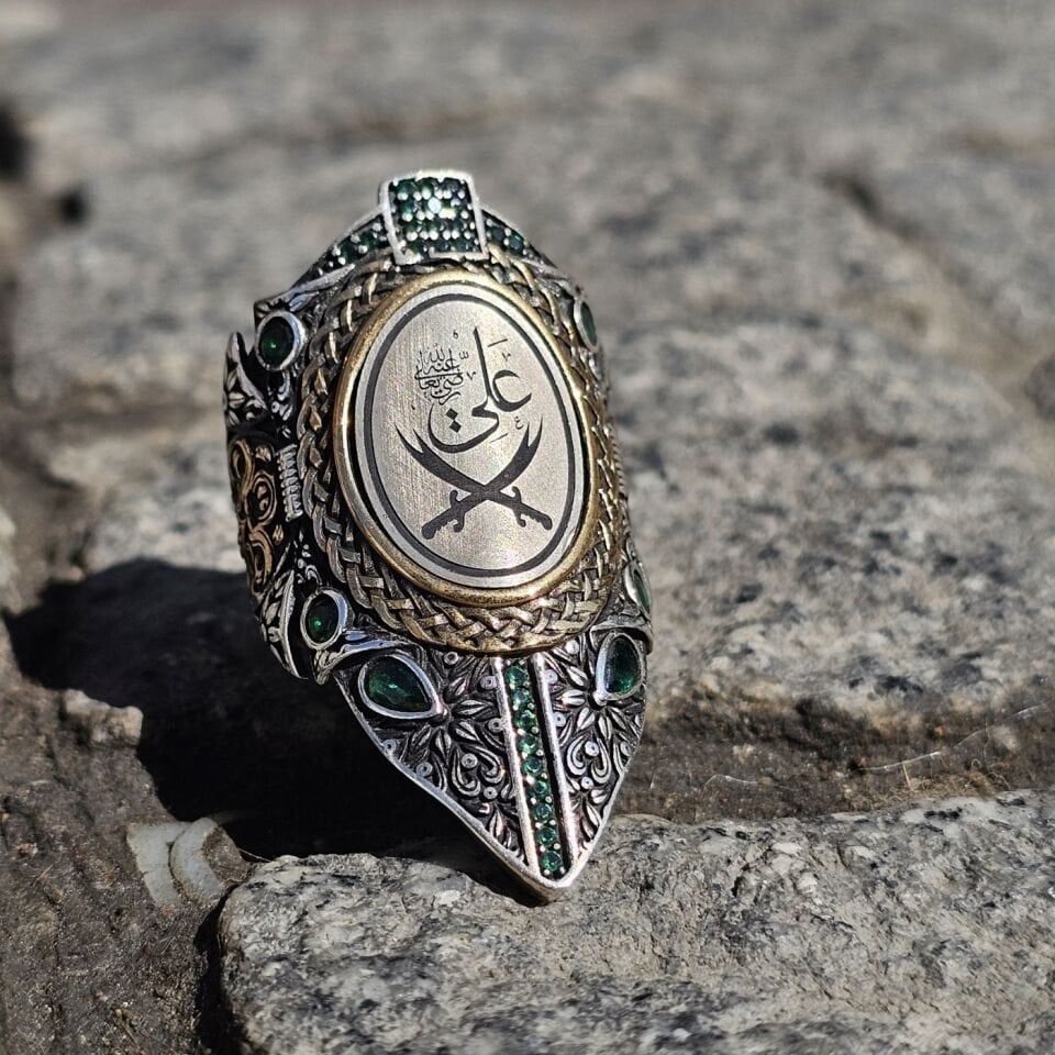 Zülfikar Kılıcı işlemeli 925 Ayar Başparmağı Yüzüğü