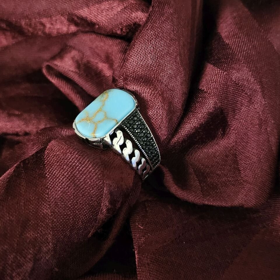 Yeni Tasarım Firuze Taşlı 925 Ayar Gümüş Yüzük