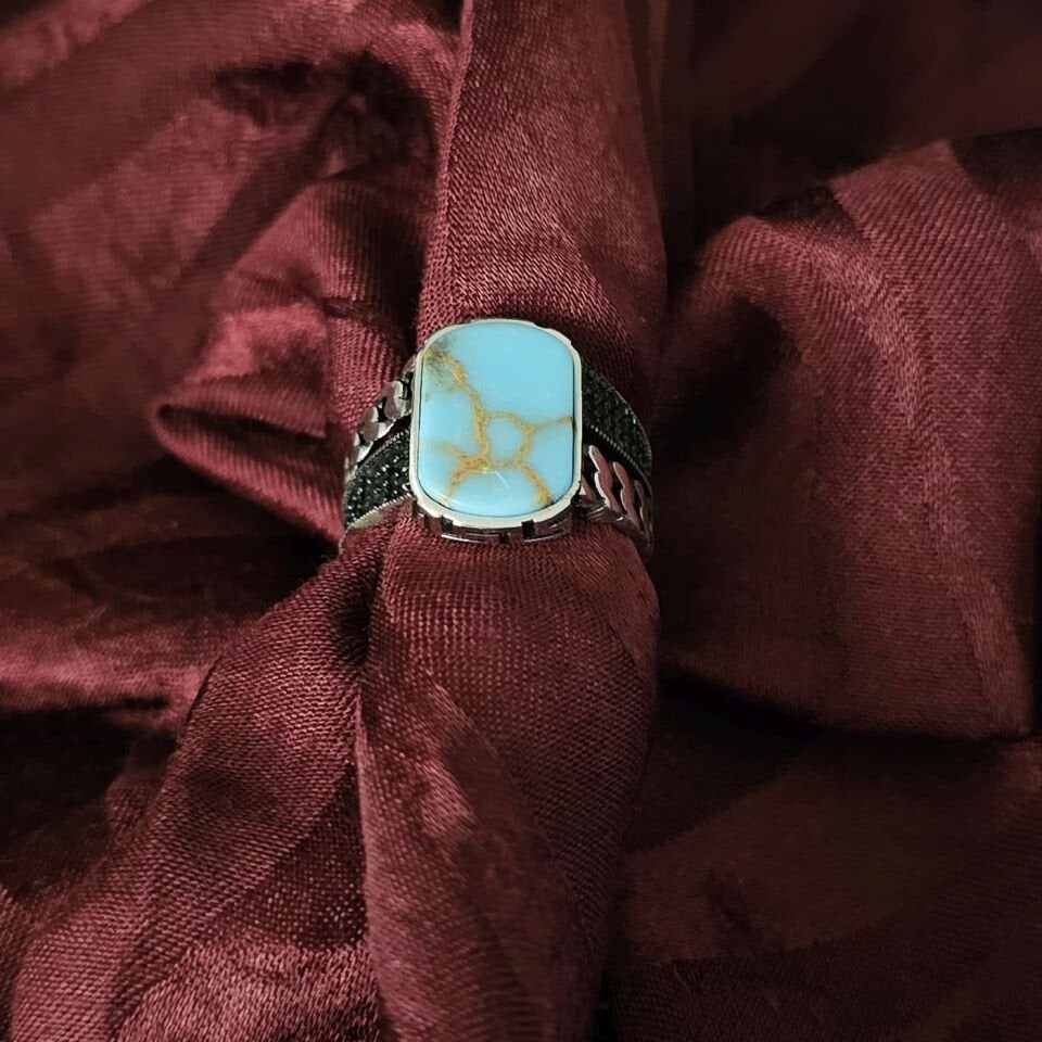 Yeni Tasarım Firuze Taşlı 925 Ayar Gümüş Yüzük