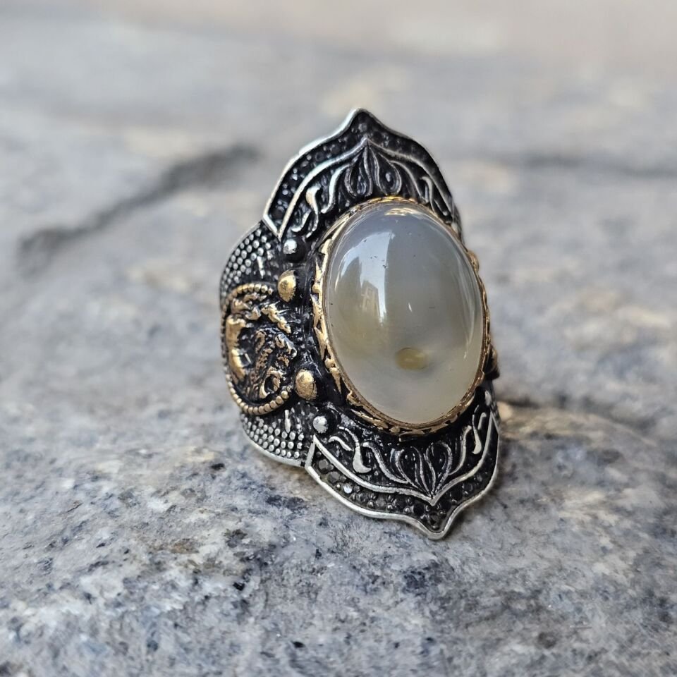 Yemen Akik taşlı işlemeli 925 Ayar  Başparmağı Yüzüğü