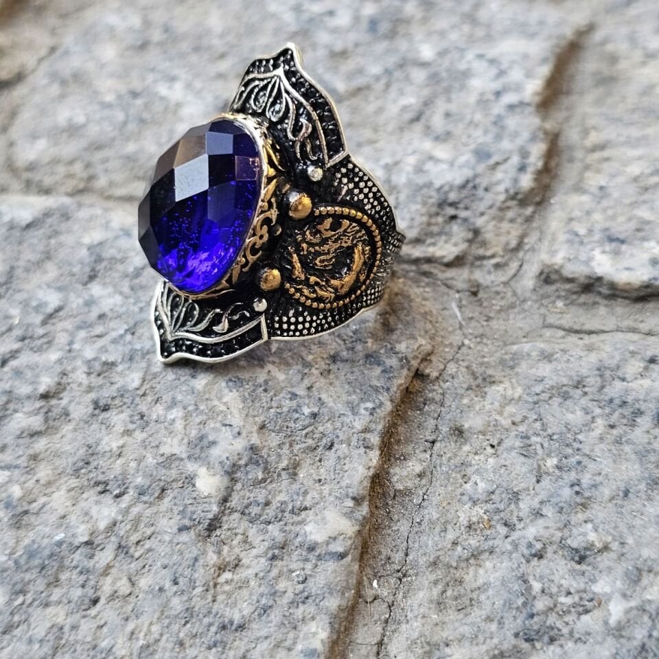 Zirkon taşlı işlemeli 925 Ayar  Başparmağı Yüzüğü