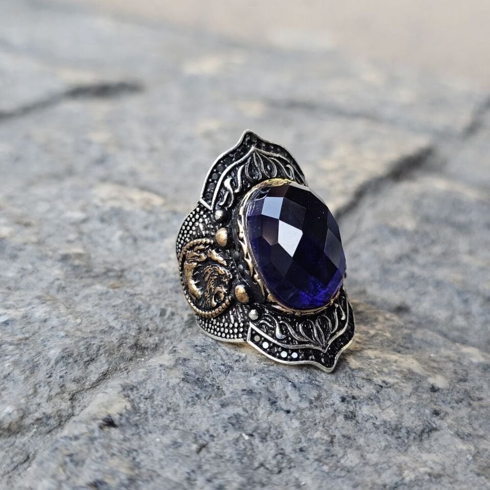 Zirkon taşlı işlemeli 925 Ayar  Başparmağı Yüzüğü